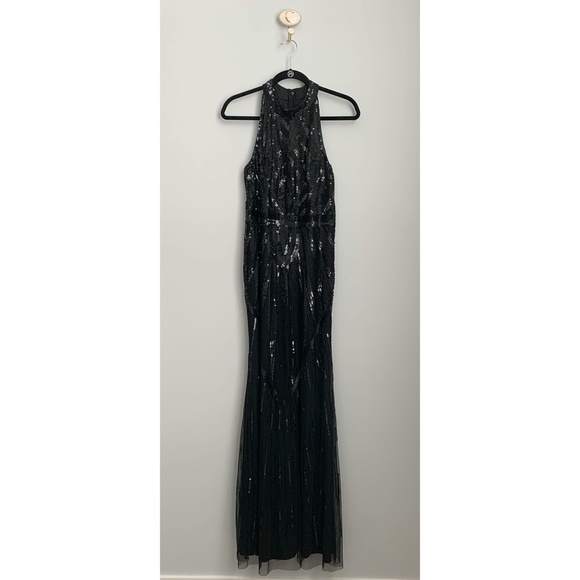Adrianna Papell Black Sequin Beaded Long Dress - Picture 2 of 8